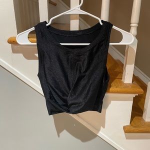 Aerie Black Shimmer Knotted Sports Bra Top